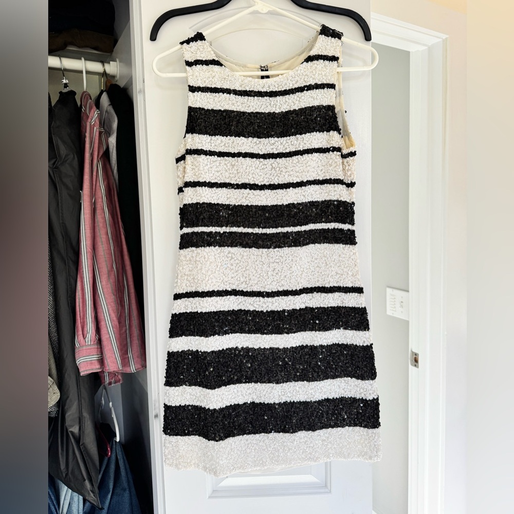 Alice + Olivia Black and White Sequin Mini Dress
